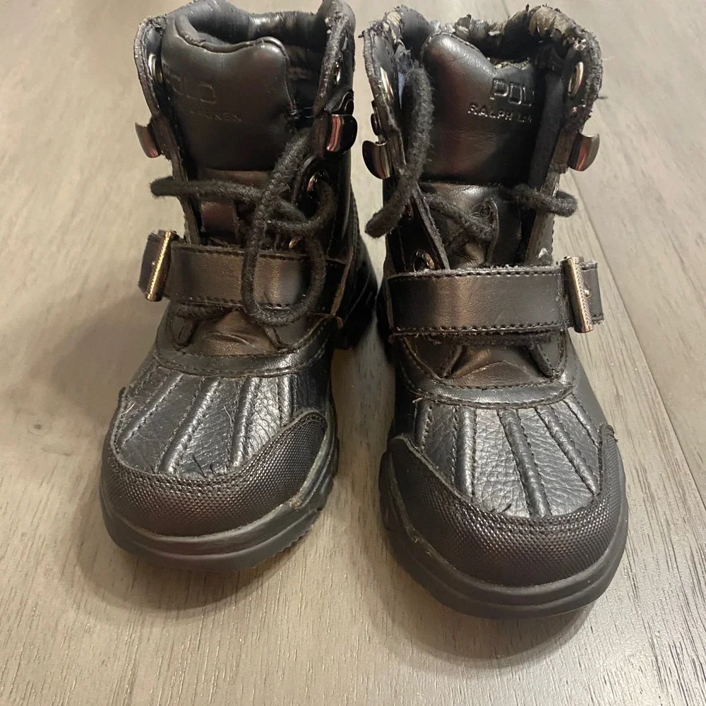 Polo Ralph‎ Lauren Kids Size 7 Black Leather Country Boots Duck Boot